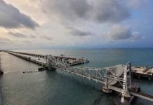 India’s first Vertical lift Railway Sea Bridge connecting the mainland of India with Rameswaram Island Railway Sea Bridge ,Rameswaram Island