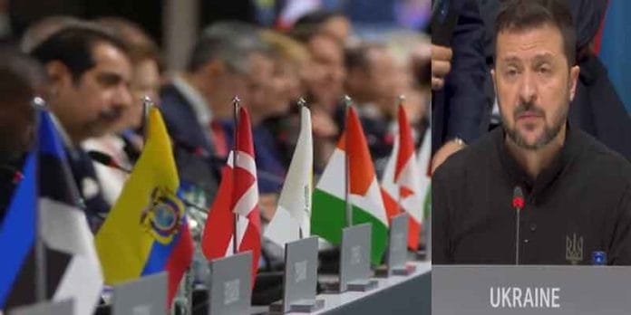 Ukrainian-President-Zelensk Ukrainian President Zelensky at Swiss peace summit 2024