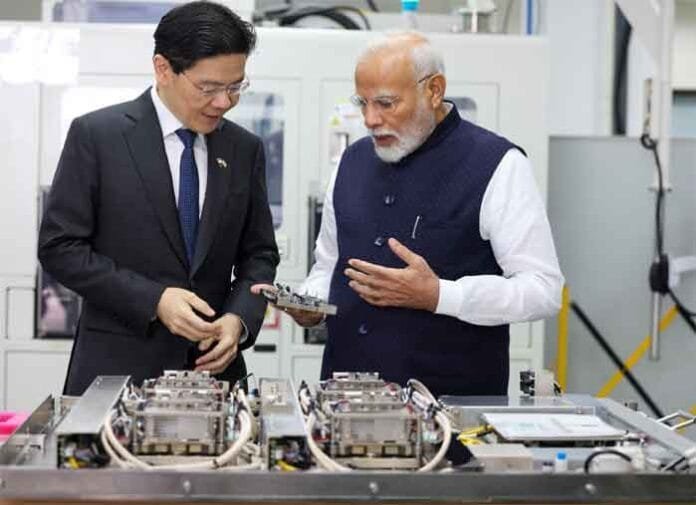 PM Modi and PM Lawrence Wong visit the Semiconductor facility of AEM Holdings Ltd, in Singapore