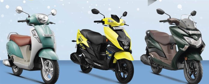 Suzuki-unveils-the-e-ACCESS Suzuki unveils the e-ACCESS electric scooter alongside the Access 125 and GIXXER SF 250 Flex Fuel motorcycles at Auto Expo Delhi 2025.