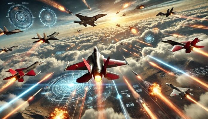 AI-controlled fighter jets representing China