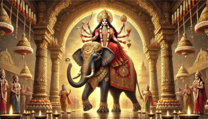 Maa Durga’s 2025 arrival on an elephant—A divine sign of peace and prosperity!