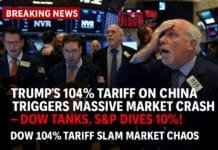 Trump’s 104% Tariff Bomb on China Sends US Stock Market Spiraling Downward Traders and investors in turmoil after Trump’s 104% tariff shocks global markets