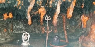 Chota Amarnath: A Hidden Shiva Shrine Nestled in the Vindhyachal Mountains Mystical cave interior of Chota Amarnath, with Naag and Naagin formations at the entrance