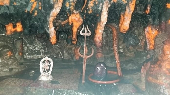 Mystical cave interior of Chota Amarnath, with Naag and Naagin formations at the entrance