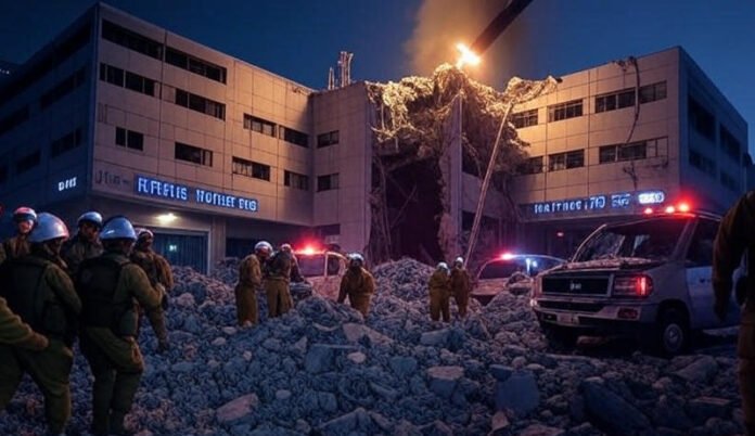 Iranian-missile-destroys-pa Iranian missile destroys part of Israeli hospital. Israel strikes back, Trump warns of nuclear action.