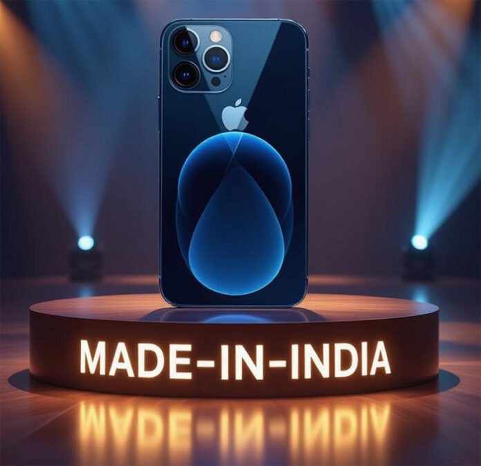 Apple iPhone 17 displayed during India launch event, highlighting Made-in-India label