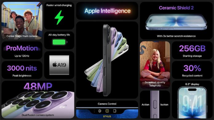 Apple iPhone 17 displayed with AI camera features on launch day