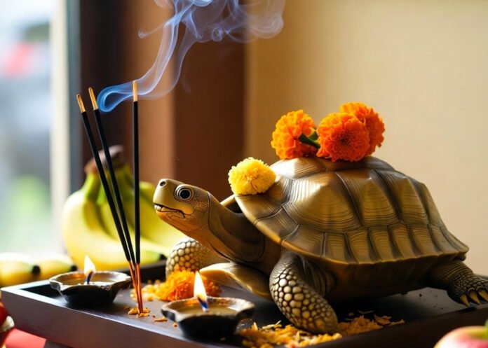 Brass-tortoise-on-puja-alta elebrate Labh Panchami (Oct 26, 2025): 4 auspicious yogas, the morning puja muhurat, and why a tortoise (symbolic or brass) brings Lakshmi’s blessings.