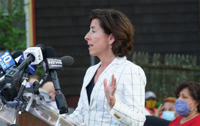 Former-US-Commerce-Secretar Former US Commerce Secretary Gina Raimondo speaking at a Washington policy forum on India–US trade relations