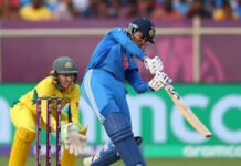 Australia Stuns India with Record-Breaking Chase in Women’s World Cup 2025 Thriller Harmanpreet Kaur playing a cover drive during her innings.