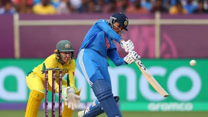Harmanpreet-Kaur-playing-a- Harmanpreet Kaur playing a cover drive during her innings.