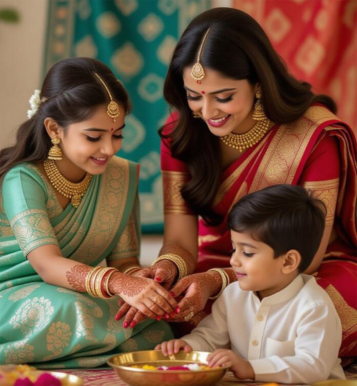 Sister applying tilak to her brother on Bhai Dooj 2025, celebrating the festival of bond in India