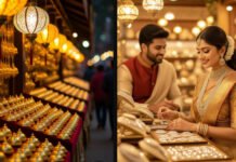 Gold and Silver Prices Dip Ahead of Diwali 2025: Festive Shoppers Monitor Precious Metal Rates Shoppers examining ornaments during Diwali shopping season