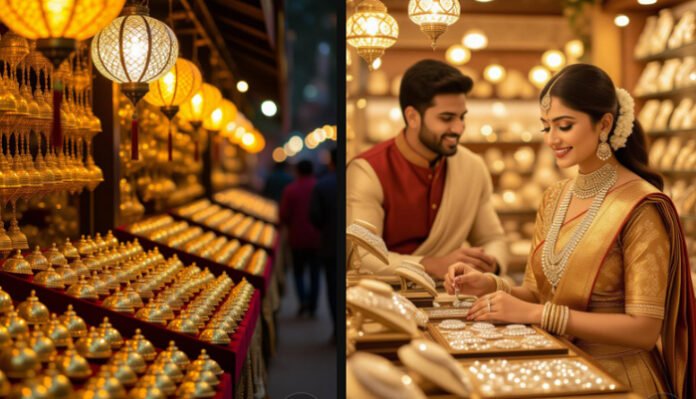 gold-silver-prices-diwali-2 Shoppers examining ornaments during Diwali shopping season