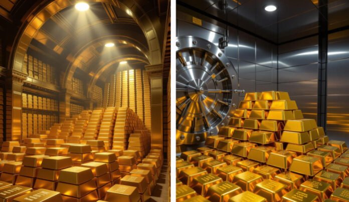 india-gold-reserves-surpass “India’s gold reserves surpass $100 billion 2025” / “Gold bars at RBI vault symbolize financial stability.”