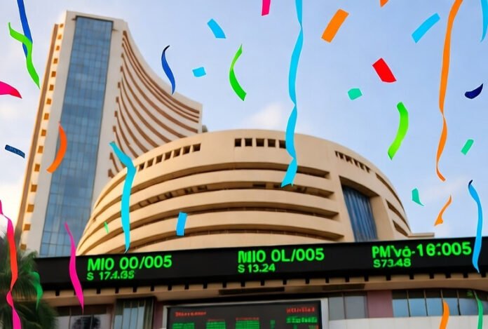 india-startup-mini-ipo-boom Entrepreneurs and investors celebrate new Mini-IPO listing at the NSE, representing India’s booming startup capital markets, October 2025
