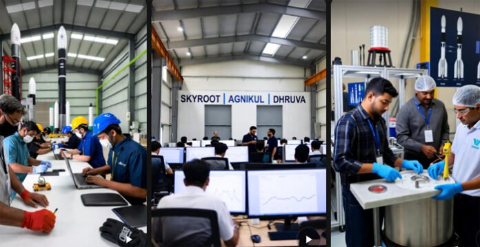 indias-private-space-race-s Private Indian space startups Skyroot, Agnikul, and Dhruva engineers working on launch vehicles