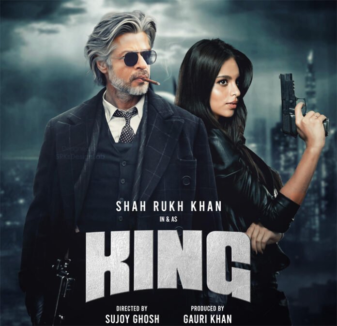 shah-rukh-khan-king-teaser- Shah Rukh Khan in a stylish black suit with fiery background, representing King teaser record views