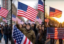 U.S. “No Kings” Protests Sweep the Nation: Millions March Against Trump Administration Protesters waving American flags during No Kings rallies in the U.S., October 2025.