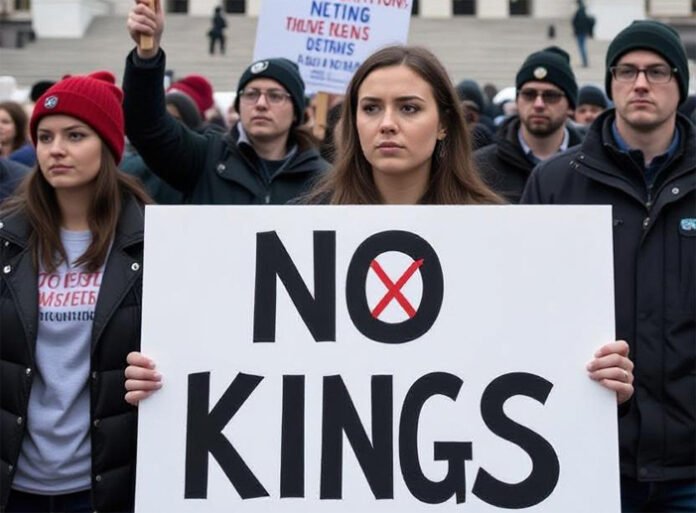 us-shutdown-crisis-2025-no- Thousands protest in Washington D.C. during U.S. government shutdown 2025 holding “No Kings” banners