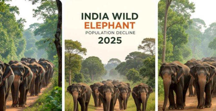 Herd of wild elephants in Indian forest, India’s wild elephant population decline 2025