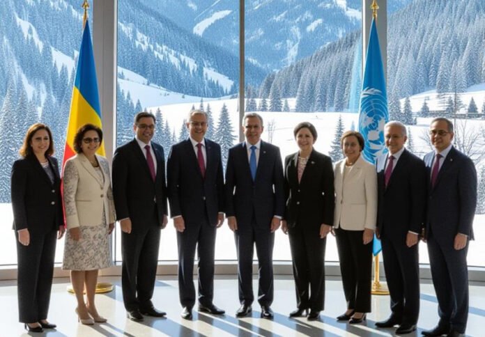 world leaders pose at UN Climate Summit 2025 in Geneva announcing Net Zero 2050 plus 10 action plan