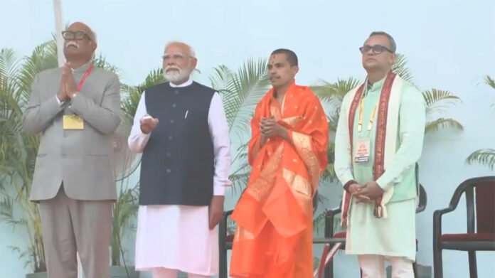 Prime Minister Narendra Modi unveiling a 77-foot bronze statue of Lord Ram at Ramnath Temple in South Goa