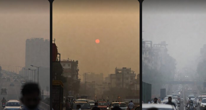 Hazardous smog envelops Delhi-NCR as air quality remains severe despite slight improvement.