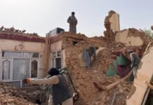 Powerful 6.3 Quake Strikes Mazar-i-Sharif, Leaving 20 Dead and Hundreds Injured Damaged Blue Mosque and surrounding buildings after Afghanistan earthquake.