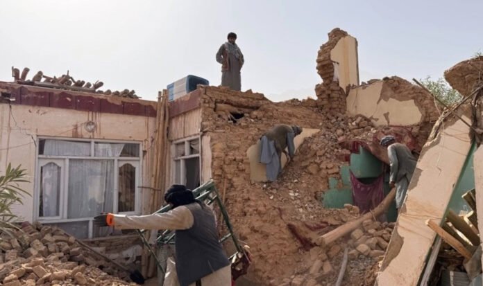 Damaged Blue Mosque and surrounding buildings after Afghanistan earthquake.