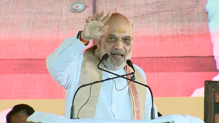 Amit Shah addressing a massive crowd in Patna warning voters against the return of jungle-raj under RJD rule.