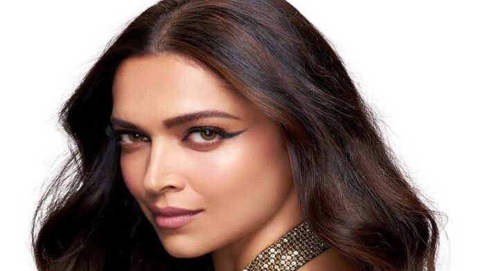 Deepika Padukone at a red carpet event, announced as the lead opposite Chris Evans in a new Hollywood action film.