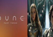 Denis Villeneuve Officially Confirms Dune: Part Three — Zendaya and Timothée Chalamet to Return for Final Chapter Zendaya and Timothée Chalamet in Dune: Part Two still, with announcement text confirming Dune: Part Three final installment.