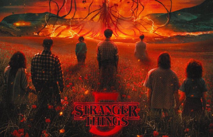 stranger-things-season-5-te “Stranger Things Season 5 teaser poster showing Eleven facing the Upside Down with red lightning, Netflix logo, and tagline ‘The Final Showdown Begins 2026.’”