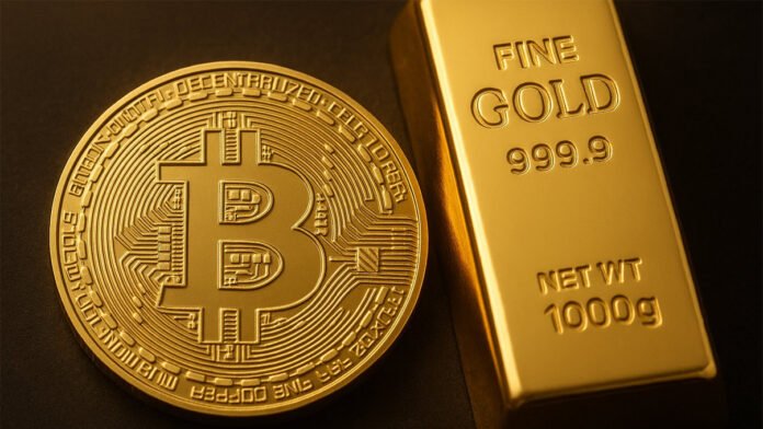 Bitcoin-hit-an-all-time-hig Bitcoin coin with financial chart showing price surge beyond $100,000 in 2025