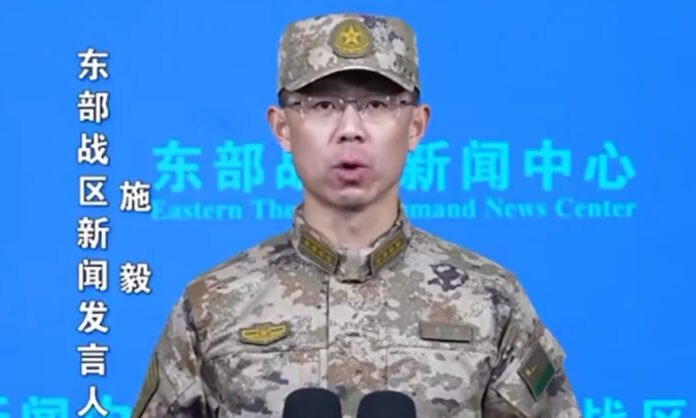 Chinese military warships and fighter jets conducting drills around Taiwan during Justice Mission 2025