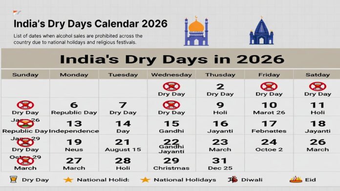 dry-days-india-2026-liquor- Dry Days in India 2026 list showing liquor shop closure dates and national holidays