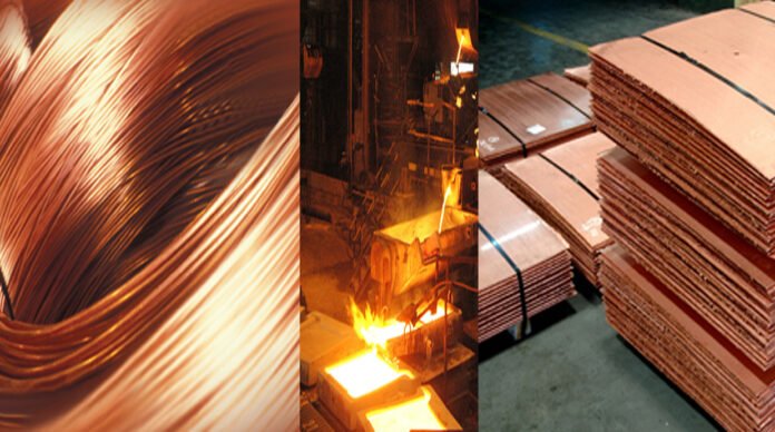 Hindustan Copper Limited stock performance chart with copper bars in the background