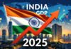 India Surpasses Japan to Become World’s 4th Largest Economy in Historic 2025 Milestone Rising graph arrow over Indian flag with Mumbai skyline symbolizing India's 2025 economic milestone as 4th largest economy