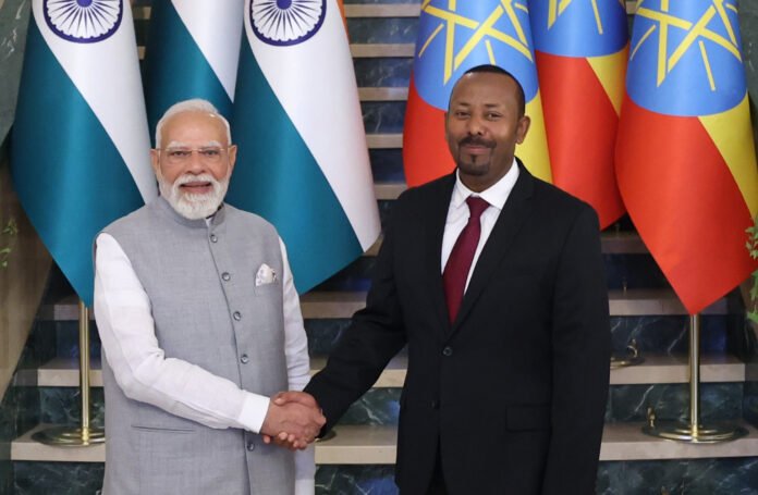 Prime Minister Narendra Modi with Ethiopian Prime Minister Abiy Ahmed in Addis Ababa