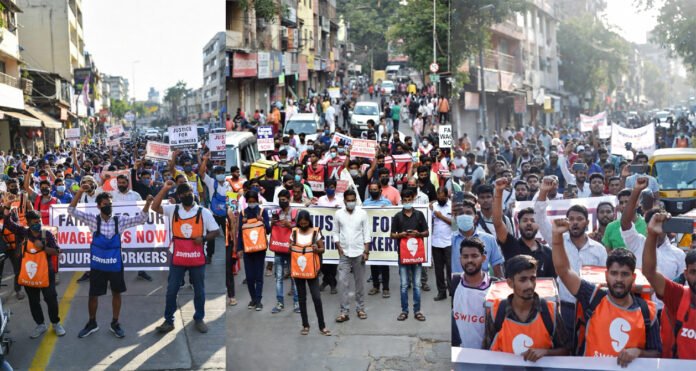 Gig workers protest on streets demanding higher pay and removal of 10-minute delivery option in India