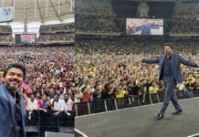 South Superstar Vijay Receives Massive Fan Frenzy at ‘Jana Nayagan’ Audio Launch in Malaysia Thalapathy Vijay on stage at the Jana Nayagan audio launch in Malaysia with massive fan crowd