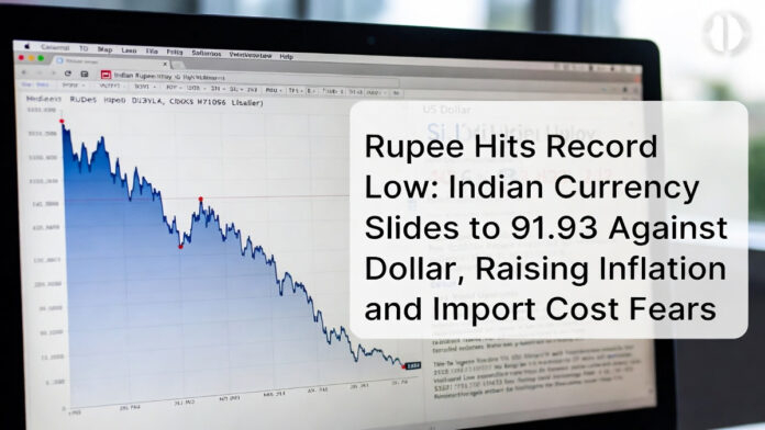 Indian rupee hits record low of 91.93 against US dollar