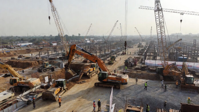 Adani Group 1600 MW Ultra Super Critical power plant construction site in Mirzapur, Uttar Pradesh