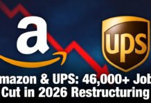 Amazon to Cut 16,000 More Jobs Globally; UPS Plans 30,000 Layoffs in 2026 Restructuring Amazon and UPS logos with job cuts graphic overlay for 2026 layoffs announcement