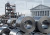 CCI Finds Tata Steel, JSW Steel, SAIL Guilty of Price Fixing in Landmark Antitrust Probe Steel coils and factory infrastructure representing India’s steel industry amid antitrust investigation