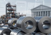 CCI Finds Tata Steel, JSW Steel, SAIL Guilty of Price Fixing in Landmark Antitrust Probe Steel coils and factory infrastructure representing India’s steel industry amid antitrust investigation