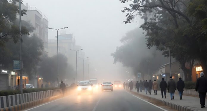 Dense fog and cold wave conditions in Delhi-NCR on a winter morning