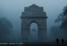 Delhi-NCR Shivers Under Intense Cold Wave: Temps Plunge to 3-4°C, Dense Fog and Rain Forecast Ahead Dense fog shrouds India Gate during severe cold wave in Delhi-NCR January 2026